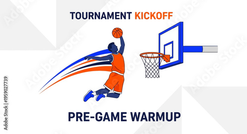 Basketball Action Illustration Depicting Pre-Game Warmup and Tournament Kickoff Scene