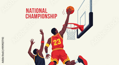 Basketball Action During Championship Game Depicting Player Dunking the Ball Into The Hoop