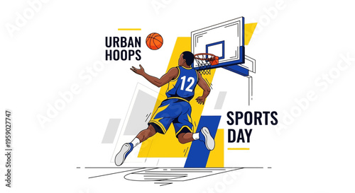 Basketball Action Illustration of Urban Hoops Sports Day with Dunking Player and Ball