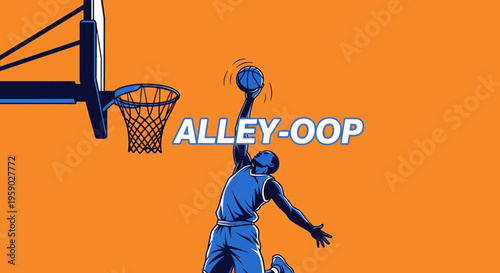 Basketball Alley Oop Dunk Action Dynamic Athletic Illustration