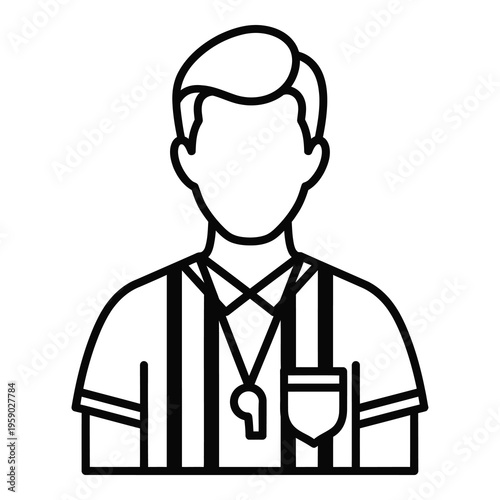 Line drawing of a man wearing a striped shirt and whistle icon