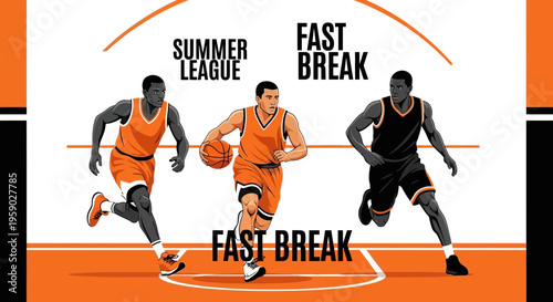 Basketball Athletes in Dynamic Action Depicting Fast Break and Summer League Play