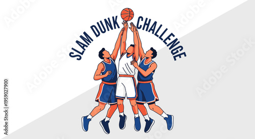 Basketball Slam Dunk Challenge Depicting Dynamic Movement and Competitive Spirit of Players