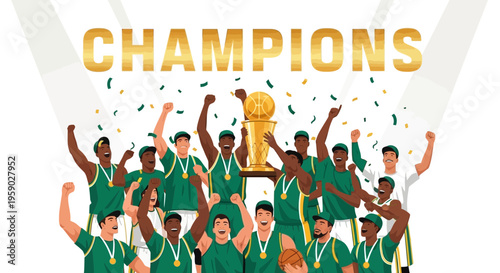 Basketball Team Celebrates Championship Victory With Trophy and Confetti