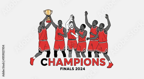 Basketball Team Celebrates Victory Holding Trophy As Champions of the Finals in 2024
