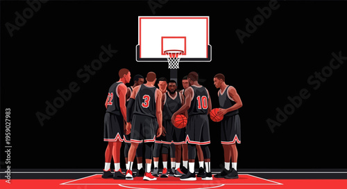 Basketball Team Gathering for a Strategic Huddle Before The Upcoming Match