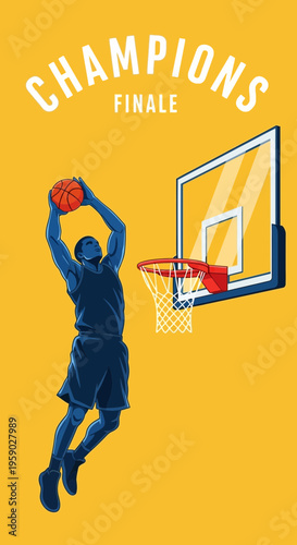Basketball Player Dunking On A Yellow Background With Champions Finale Text