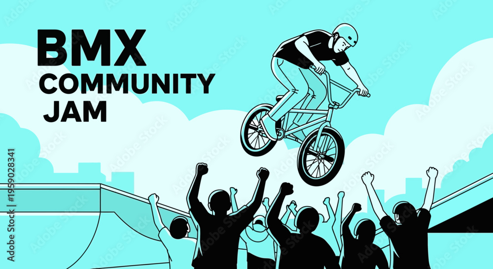 Obraz premium BMX Community Jam Illustration Depicting Excitement, Action, And Community Celebration