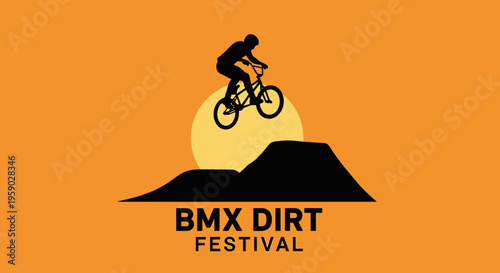 BMX Dirt Festival Featuring a Cyclist Performing an Aerial Stunt on an Orange Background
