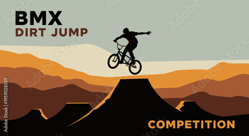 BMX Dirt Jump Competition Depicting Dynamic Action and Aerial Acrobatics in Stunning Silhouette