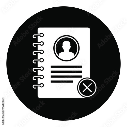 Rejected employee ID card icon with a person silhouette on a document icon