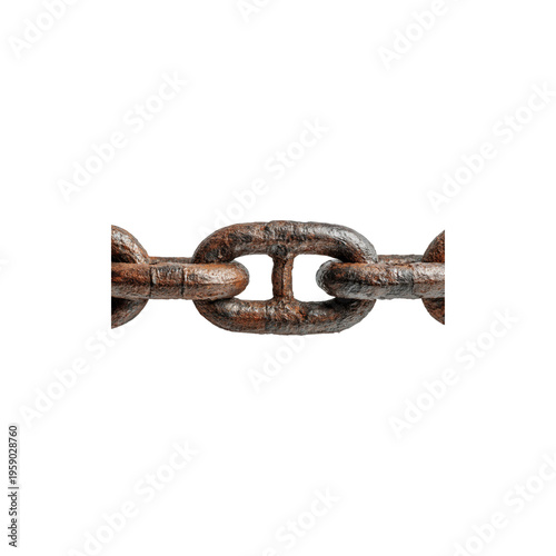 Rusty metal chain link closeup industrial steel texture heavy duty connection corrosion detail strong binding element isolated on white background
