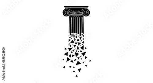 Collapsing ancient greek column fragmenting into small triangles
