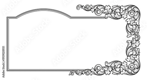 Ornate decorative flourish border frame with vintage scrollwork and cartouche space