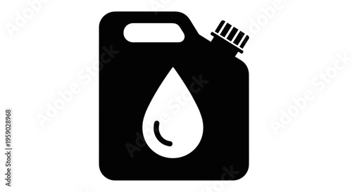 Black silhouette of a jerrycan with a water drop symbol on a white background