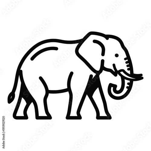 Simple line art illustration of elephant walking to the right side icon