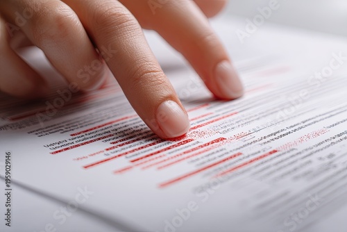 a hand highlighting pain points on a printed user interview transcript, qualitative data analysis, UX research, minimalist design, 8k,