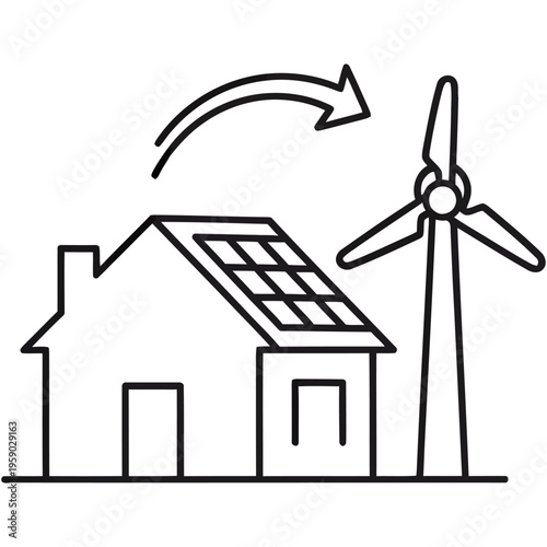 Renewable energy concept with house and wind turbine