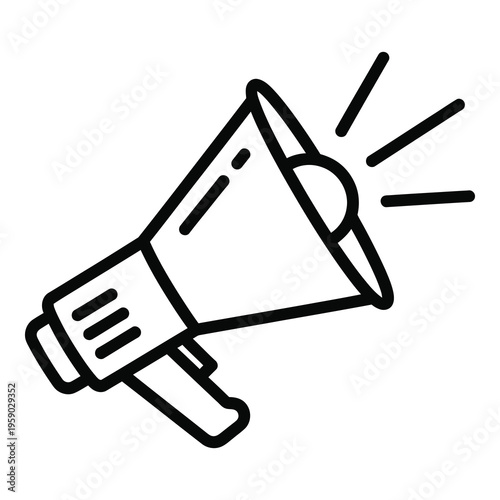 Simple line drawing of a megaphone with sound waves coming out icon