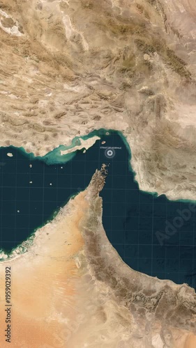 Strait of Hormuz Map Loop Animation In Vertical