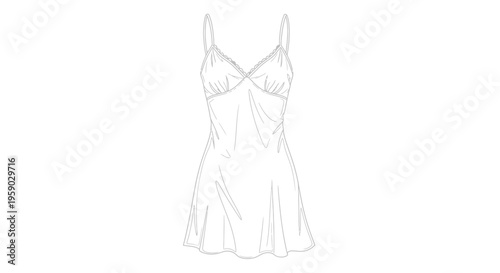 White Lace Trimmed Slip Dress Fashion Sketch