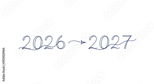 Transition from 2026 to 2027 with a handwritten arrow, symbolizing progress and future.