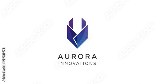 Aurora Innovations logo featuring a stylized, geometric, blue and purple emblem.