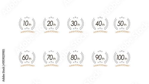 10周年から100周年までのアニバーサリーバッジセット｜記念ロゴ・エンブレム・ベクター:
anniversary icon 15