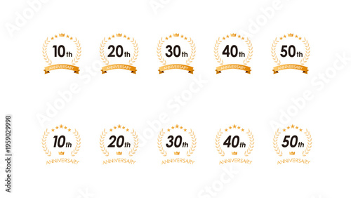 10周年から50周年までのアニバーサリーバッジセット｜記念ロゴ・エンブレム・ベクター:anniversary icon 16