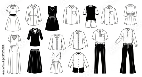 Collection of Fashionable Clothing - Dresses, Shirts, and Outfits.