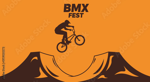 BMX Fest Silhouette Rider Performing Extreme Jump Over Ramp Event Poster