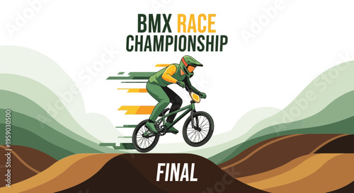 BMX Race Championship Final Extreme Sport Action Illustration On Track