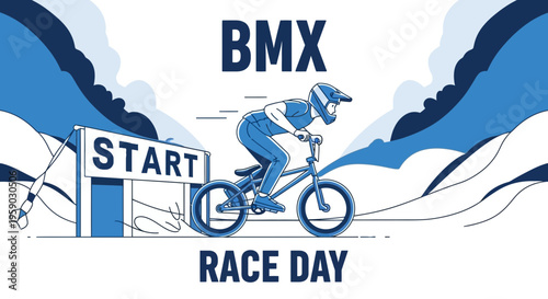 BMX Race Day Excitement Rider Accelerates From The Start Line