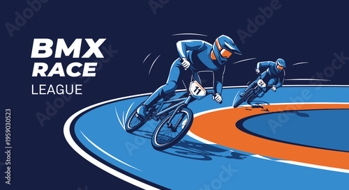 BMX Race League Dynamic Action Illustration Energetic Competition On Track