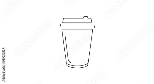 Simple line drawing of a disposable coffee cup with lid, isolated on white background.
