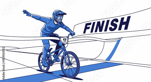 BMX Racer Celebrates Victory, Reaching the Finish Line in Exciting Competition