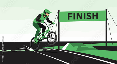 BMX Racer Reaching The Finish Line, Victory And Determination At The End Of The Race