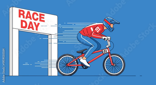 BMX Rider Accelerates Towards Victory On Race Day Start Line