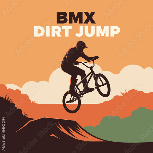 BMX Rider Executes Aerial Stunt Over Dirt Jump Against a Colorful Sunset Backdrop