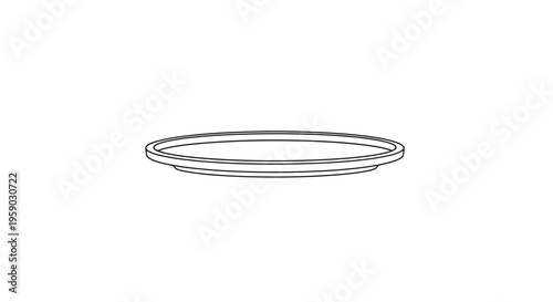 Simple line drawing of a round plate or dish on a white background