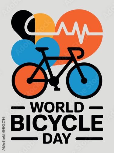 Bicycle heart shape with electrocardiogram and text