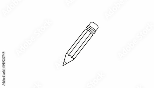 Simple Line Drawing of a Sharpened Pencil with Eraser, Isolated on White Background