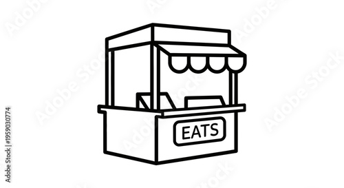 Simple Outline Icon of a Food Stall or Kiosk with 'EATS' Sign