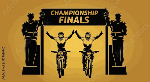 Championship Finals: Two Mountain Bikers Celebrate Victory Underneath the Banner