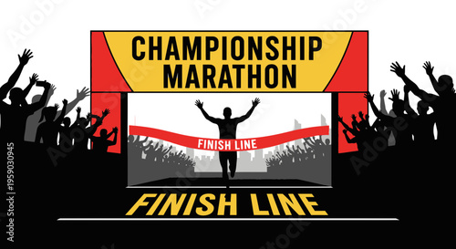 Championship Marathon Finish Line Excitement With Cheering Crowd Victory Achievement Celebration