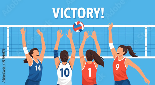 Celebration Of Volleyball Victory Team Triumph On Court