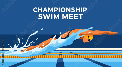 Championship Swim Meet: Dynamic Illustration Depicting a Swimmer's Graceful Dive in the Pool