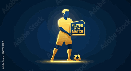 Celebratory Soccer Player Receives Player Of The Match Award Illustration