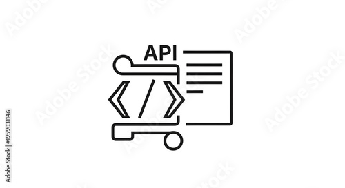 API Icon: Code, Document, and Integration Symbol