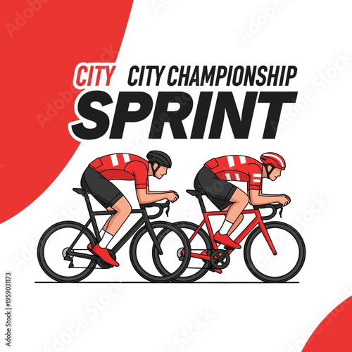 City Championship Sprint: Dynamic Illustration of Cyclists in a Competitive Race, Vector Design